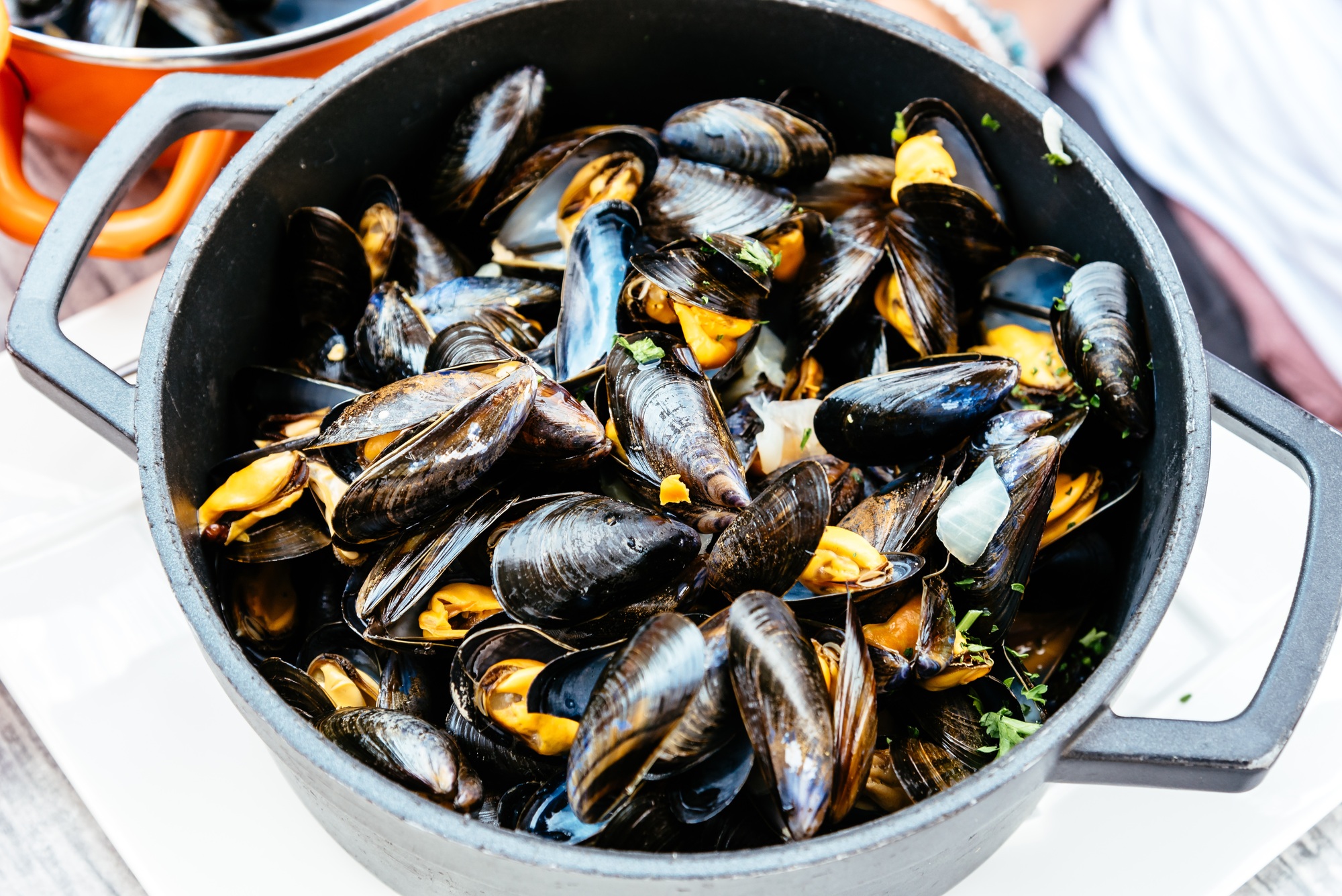 Steamed mussels with parsley, wine and curry