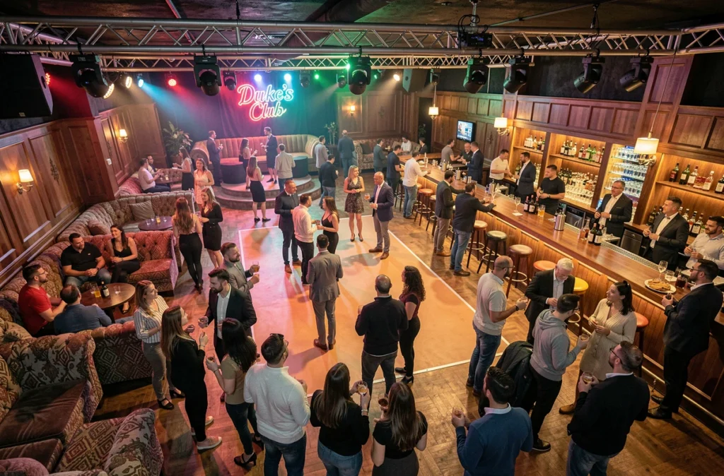 Discothèque polyvalente Duke's Club à Lille avec zones lounge, bar et piste de danse pour une clientèle variée