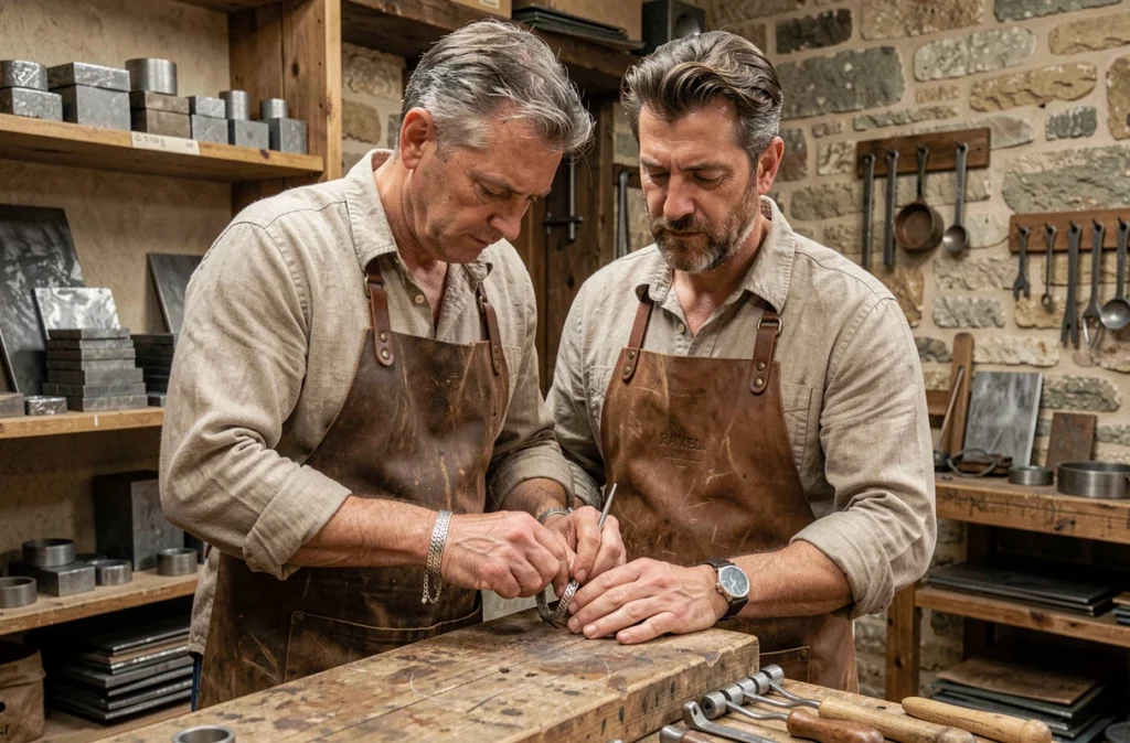 Artisan bijoutier travaillant un bracelet artisanal à La Fonderie de Chalautre à Provins
