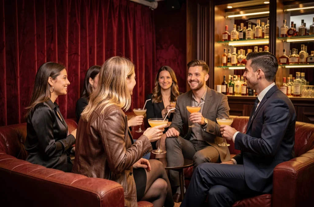 Ambiance sélect et feutrée du Baron à Lille avec une clientèle chic dans un espace lounge intime